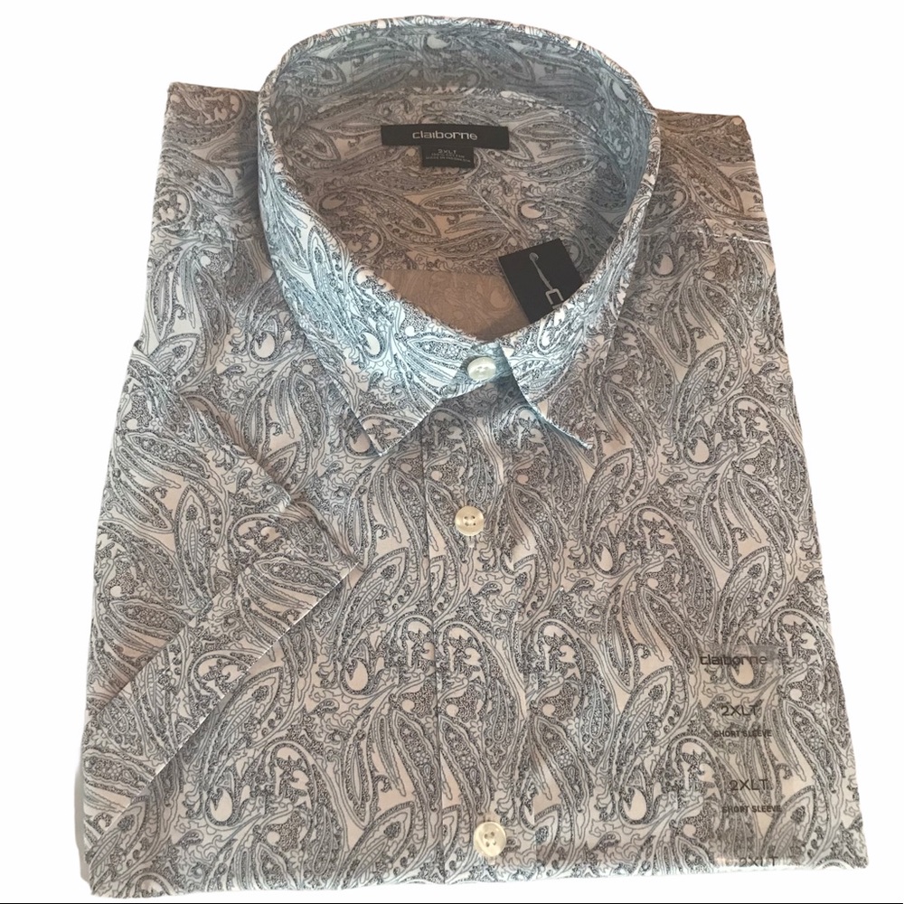 Claiborne 2XLT Tall Paisley Short Sleeve Shirt NWT